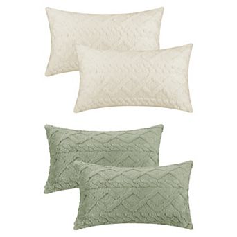 Short Plush Throw Solid Striped Soft Pillow Covers 12" X 20"