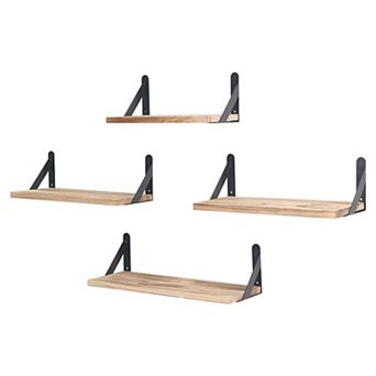 Wood Floating Shelves Set Of 4, Wall Mounted Shelves For Bathroom Bedroom Living Room