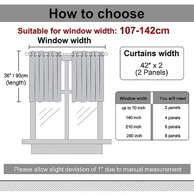 2 Pcs Blackout Window Curtain Panels Kitchen Curtains 42 X 36 Inch