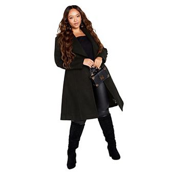 Avenue Women's Plus Size Isla Wrap Waist Tie Coat