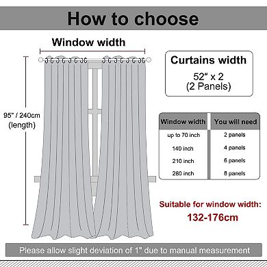 2 Pcs Blackout Thermal Insulated Grommet Window Curtain Panel Valance Darkening Drapes 52" X 95"