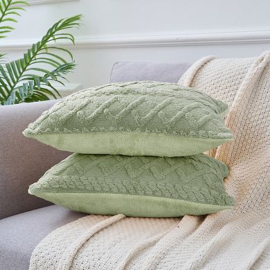 Short Plush Throw Solid Striped Soft Pillow Covers 18" X 18", 20" X 20"