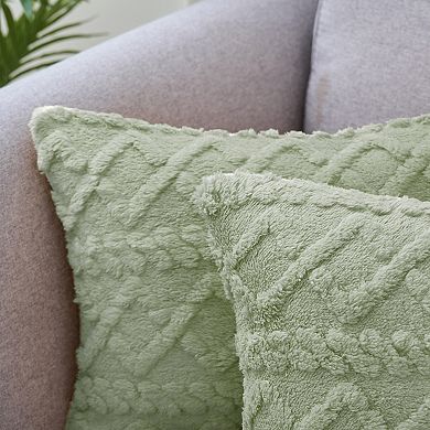 Short Plush Throw Solid Striped Soft Pillow Covers 18" X 18", 20" X 20"