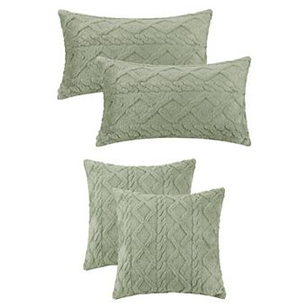 Short Plush Throw Solid Striped Soft Pillow Covers 18" X 18", 20" X 20"