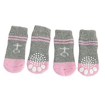 Pink Gray Nonslip Warm Knitted Socks Bootie For Pet Dog