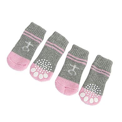 Pink Gray Nonslip Warm Knitted Socks Bootie For Pet Dog