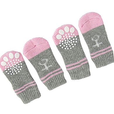 Pink Gray Nonslip Warm Knitted Socks Bootie For Pet Dog