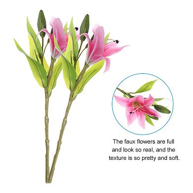 3 Pcs Lily Artificial Flowers White Flowers In Vase For Table Decorations