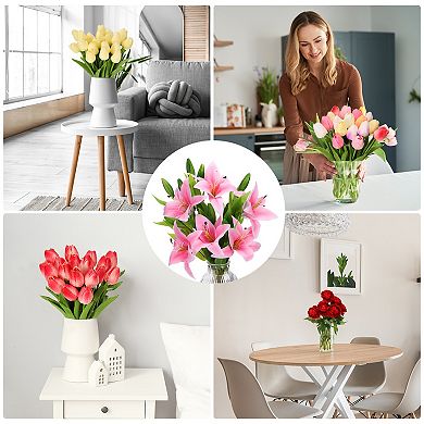 3 Pcs Lily Artificial Flowers White Flowers In Vase For Table Decorations