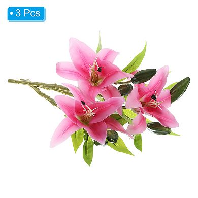 3 Pcs Lily Artificial Flowers White Flowers In Vase For Table Decorations