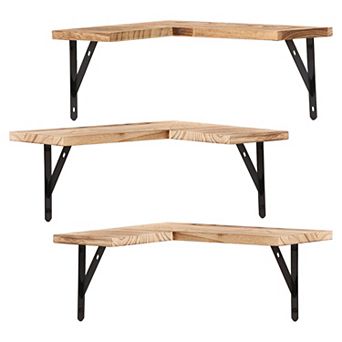 Wood Floating Shelves Set Of 3, Wall Mounted Shelves For Bedroom, Bathroom And Kitchen Wall Decor