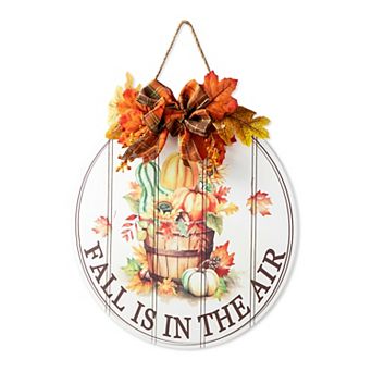 Glitzhome 15"d Wooden Round Word Sign Door Hanger, Fruit Patterns Wall Decor for Fall Harvest