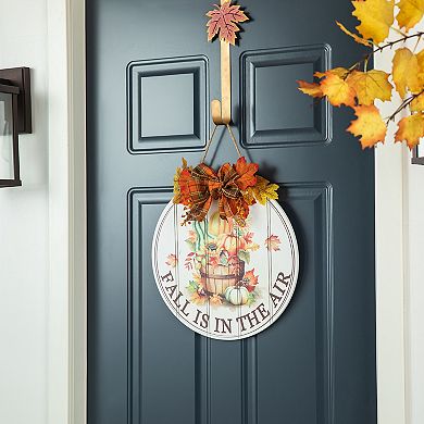 Glitzhome 15"d Wooden Round Word Sign Door Hanger, Fruit Patterns Wall Decor for Fall Harvest