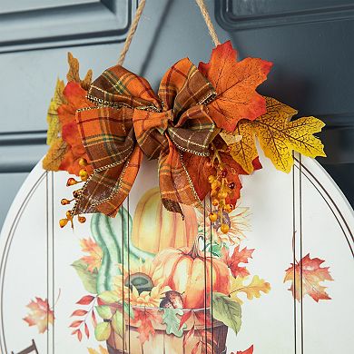 Glitzhome 15"d Wooden Round Word Sign Door Hanger, Fruit Patterns Wall Decor for Fall Harvest
