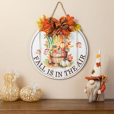 Glitzhome 15"d Wooden Round Word Sign Door Hanger, Fruit Patterns Wall Decor for Fall Harvest