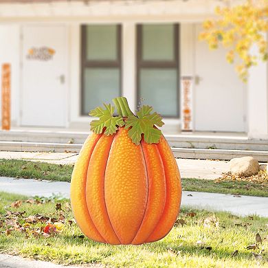 Glitzhome 37.75" H Embossed Glitter Pumpkin Yard Stake, Sturdy Metal Garden Stake for Fall Harvest