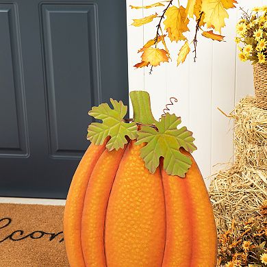 Glitzhome 37.75" H Embossed Glitter Pumpkin Yard Stake, Sturdy Metal Garden Stake for Fall Harvest