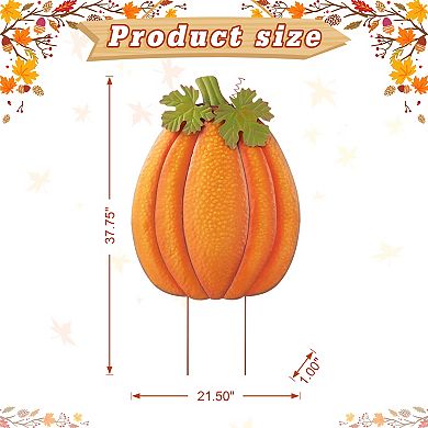 Glitzhome 37.75" H Embossed Glitter Pumpkin Yard Stake, Sturdy Metal Garden Stake for Fall Harvest