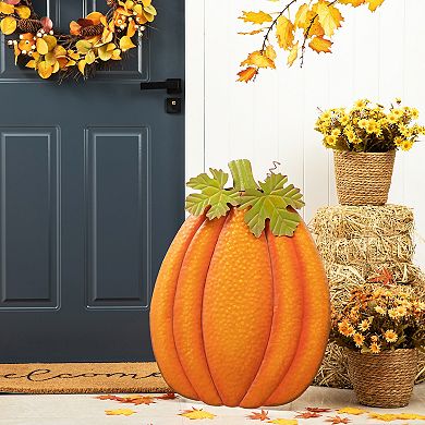 Glitzhome 37.75" H Embossed Glitter Pumpkin Yard Stake, Sturdy Metal Garden Stake for Fall Harvest