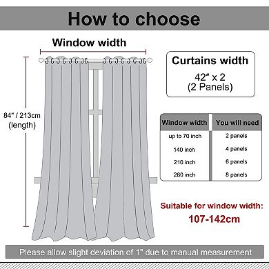 2 Pcs Blackout Thermal Insulated Grommet Window Curtain Panel Valance Darkening Drapes 42" X 84"