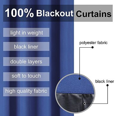 2 Panels Bedroom Waterproof 100% Blackout Curtains 52"x108"