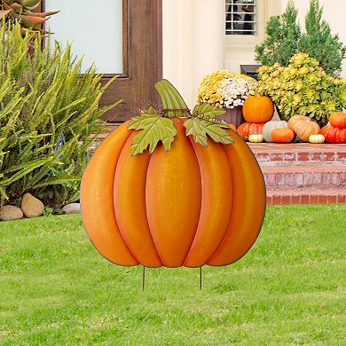 Glitzhome 37.5"h Pumpkin Yard Sign Stake, Metal Wall Decor for Fall Harvest
