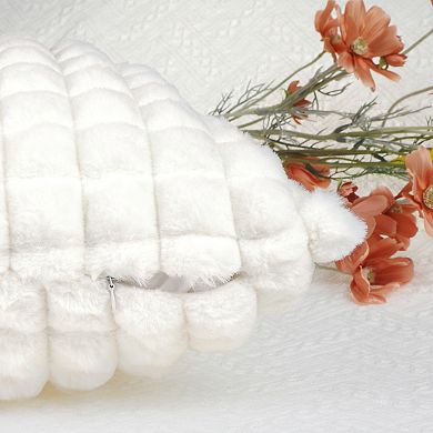 Checked Faux Fur Plush Throw Pillow Covers Solid Soft Fuzzy Cozy Pillowcases 18" X 18"