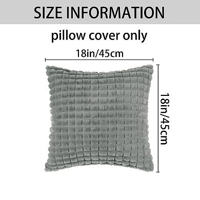 Checked Faux Fur Plush Throw Pillow Covers Solid Soft Fuzzy Cozy Pillowcases 18" X 18"