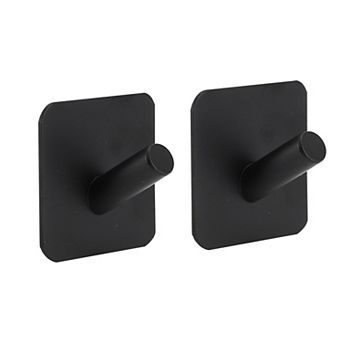 2 pc Adhesive Hooks, Towel Coat Hooks, Wall Hooks Stick On Bathroom Kitchen, Black