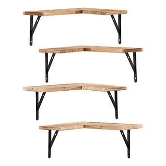 Wall Mounted Shelves Set Of 4, Wood Floating Shelves For Bathroom, Living Room