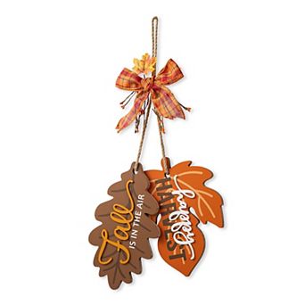 Glitzhome 24.5"h Wooden Maple Leaves Door Hanger, Hanging Wall Decor with Bowknot for Fall Harvest