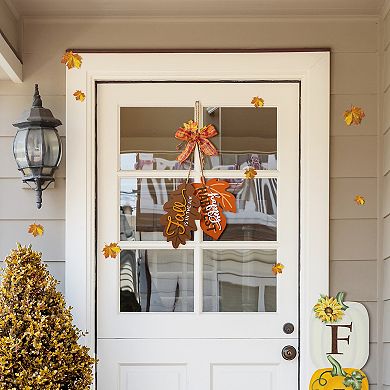 Glitzhome 24.5"h Wooden Maple Leaves Door Hanger, Hanging Wall Decor with Bowknot for Fall Harvest