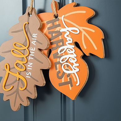 Glitzhome 24.5"h Wooden Maple Leaves Door Hanger, Hanging Wall Decor with Bowknot for Fall Harvest