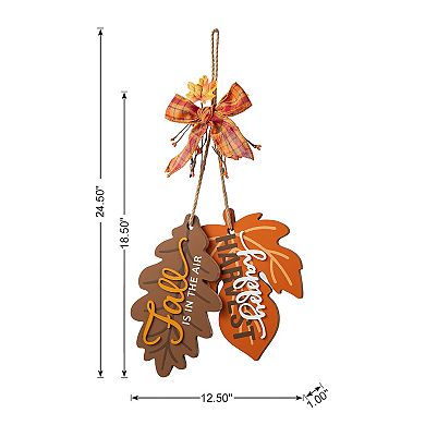 Glitzhome 24.5"h Wooden Maple Leaves Door Hanger, Hanging Wall Decor with Bowknot for Fall Harvest
