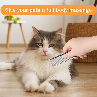 1 Pack Dog Grooming Comb Metal Dog Comb With Rounded Teeth Prevents Tangles And Knots