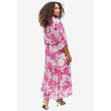 ellos Plus Size Sheer Maxi Dress With Ruffled Trim