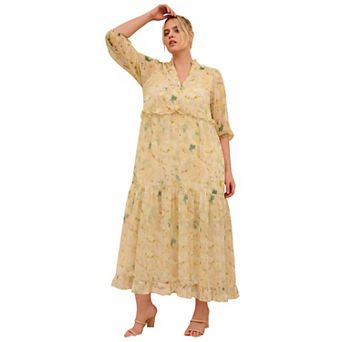 Ellos Plus Size Sheer Maxi Dress With Ruffled Trim