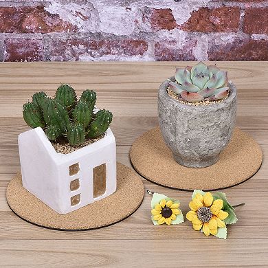 Cork Plant Mat 6" Round Plastic Absorbent Waterproof Coaster Pad For Home Garden Pot, Pack Of 6
