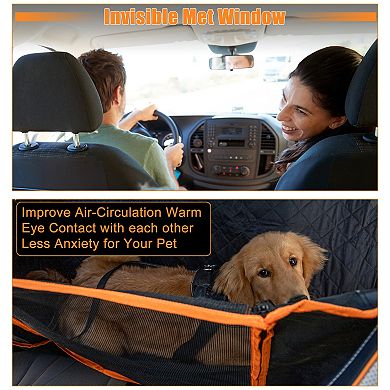 1 Set Dog Car Seat Covers Pp Cotton 6 Layers Storage Bag See Through Window And 1 Safety Belt