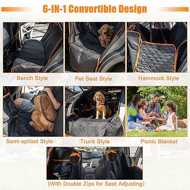 1 Set Dog Car Seat Covers Pp Cotton 6 Layers Storage Bag See Through Window And 1 Safety Belt