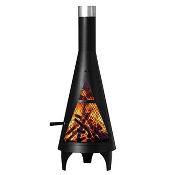 Outdoor Metal Wood Burning Patio Heater Fire Pit For Backyard Or Deck, Includes Poker Handle