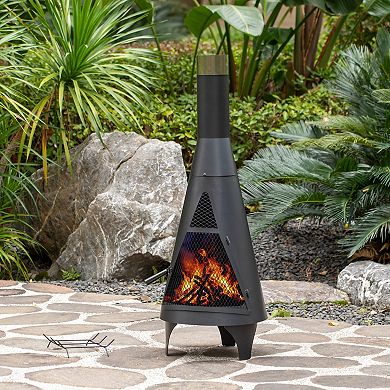 Outdoor Metal Wood Burning Patio Heater Fire Pit For Backyard Or Deck, Includes Poker Handle