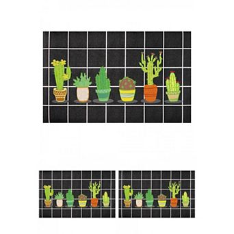 Cactus Kitchen Rug, Summer Farmhouse Decorations Black Pattern Runner Rugs 20" X 32" 3 pc