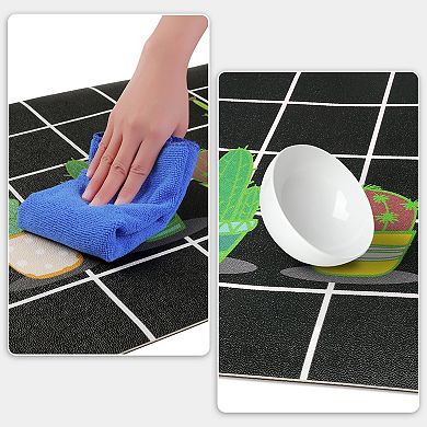 Cactus Kitchen Rug, Summer Farmhouse Decorations Black Pattern Runner Rugs 20" X 32" 3pcs