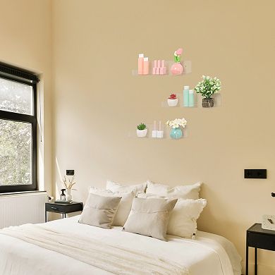 Acrylic Floating Shelves For Wall, Clear Shelves For Bathroom Kitchen Wall Display Shelf 3 Pack