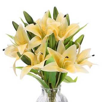 6 pc Lily Artificial Flowers White Flowers In Vase For Table Decorations