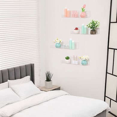 Acrylic Floating Shelves For Wall, Shelves For Bathroom Bedroom Wall Display Shelf Clear 4 Pack