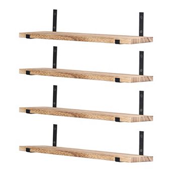 Wood Floating Shelves Set Of 4, Wall Mounted Shelves For Living Room Bathroom