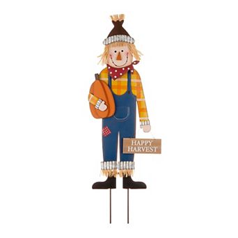 Glitzhome 36"H Fall Metal Scarecrow Yard Stake, Three Function