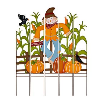 Glitzhome 41.5"h Fall Harvest Metal Scarecrow Porch Sign With Stake